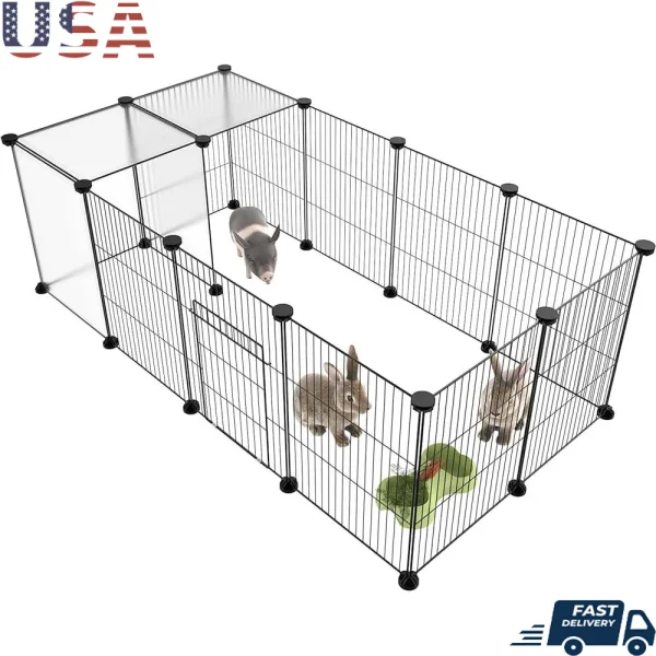 DIY Portable Pet Playpen Wire Fence with Door, Small Animals Indoor Outdoor Use