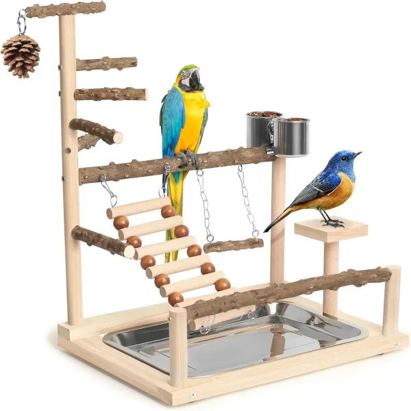 Wood Playground with Feeder Cups for Medium Size Birds