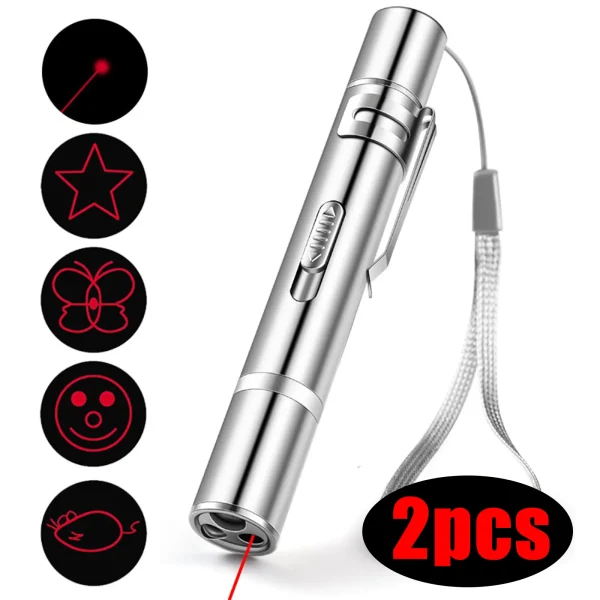 2pcs USB Rechargeable 5-Mode Laser Pointer Toy