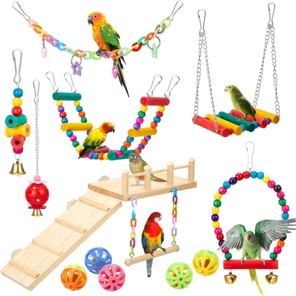 12 Pcs Ladders, Hanging Swings, and Toys for All Medium Birds