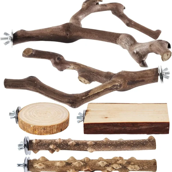 6-Piece Set Bird Perches of Natural Wood Grape Sticks