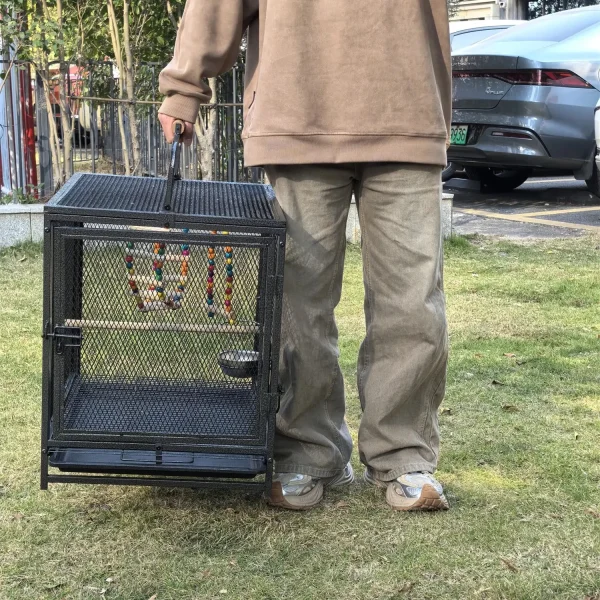 56cm (22.05")Tall Metal Travel Bird Cage with Bowl, Playpen with Hammock Toy and Perch, Removable Tray